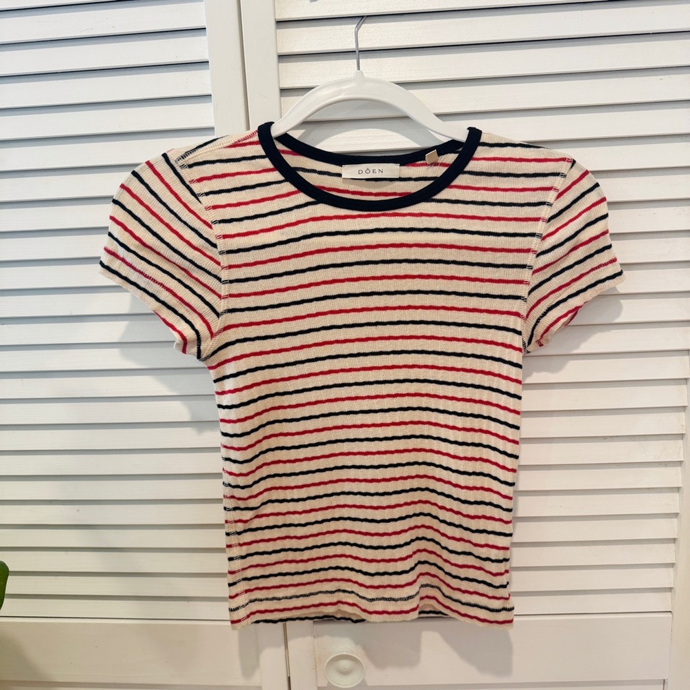 Doen Red and Blue Striped Short Sleeve Tee